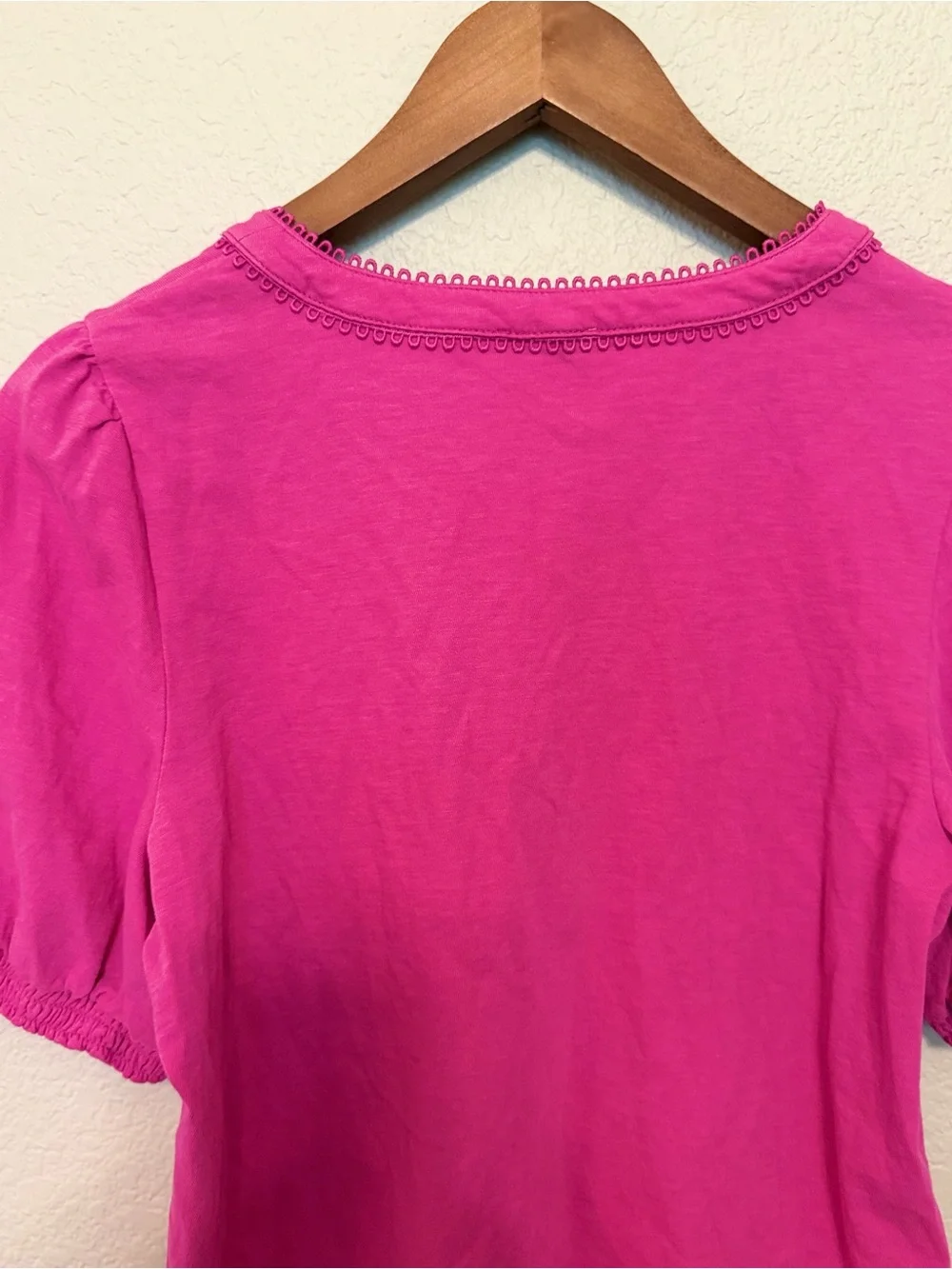 J. Crew Women's Pink Puff Short Sleeve Henley Top Size Medium